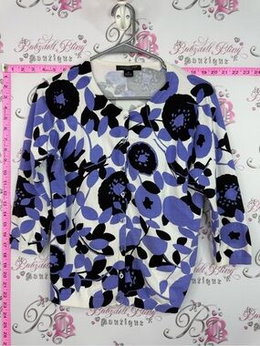 August silk Floral Button-Up Cardigan in Lavender, blue Black & White